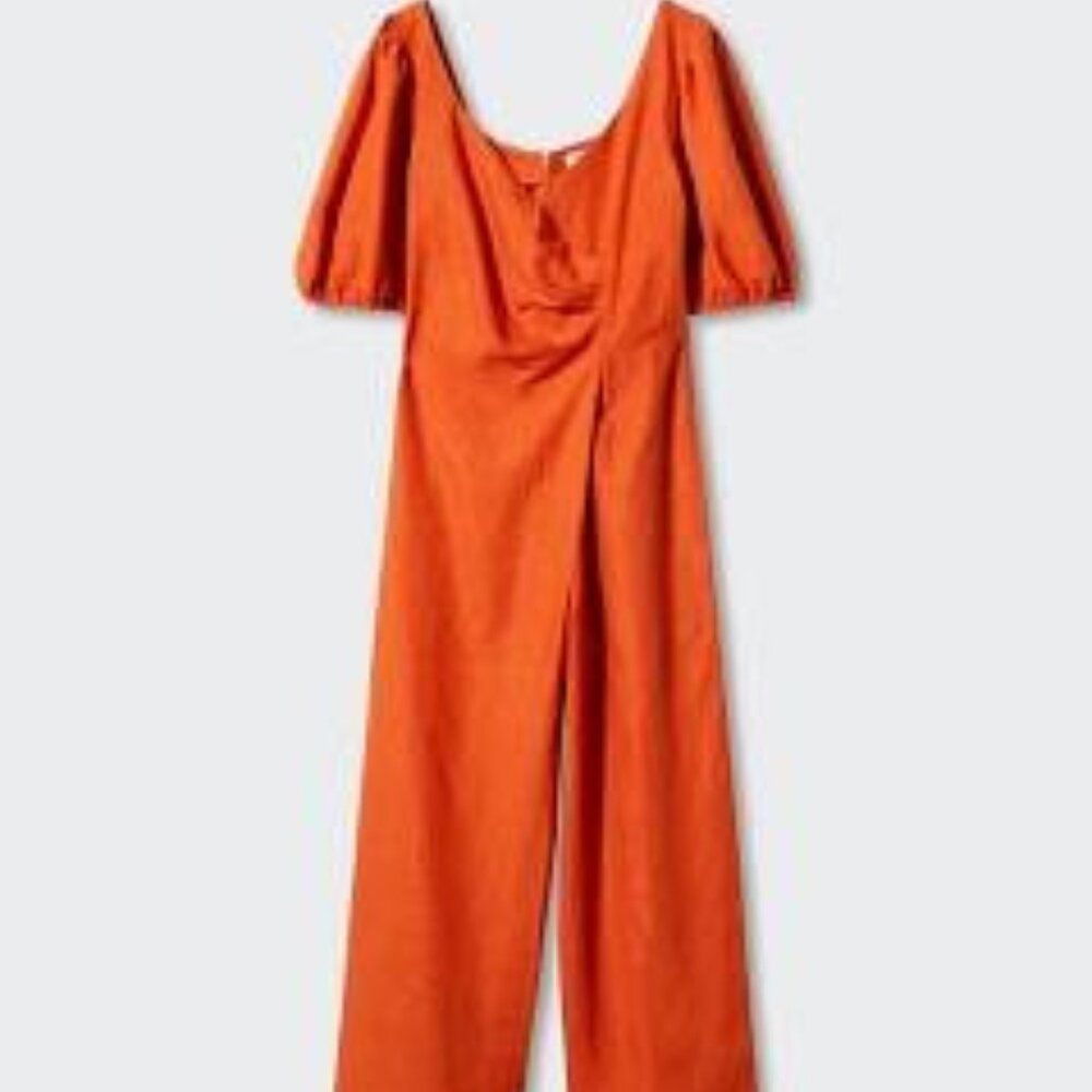 Mango Shortsleeve Jumpsuit with Puff Sleeve - Orange - XS
